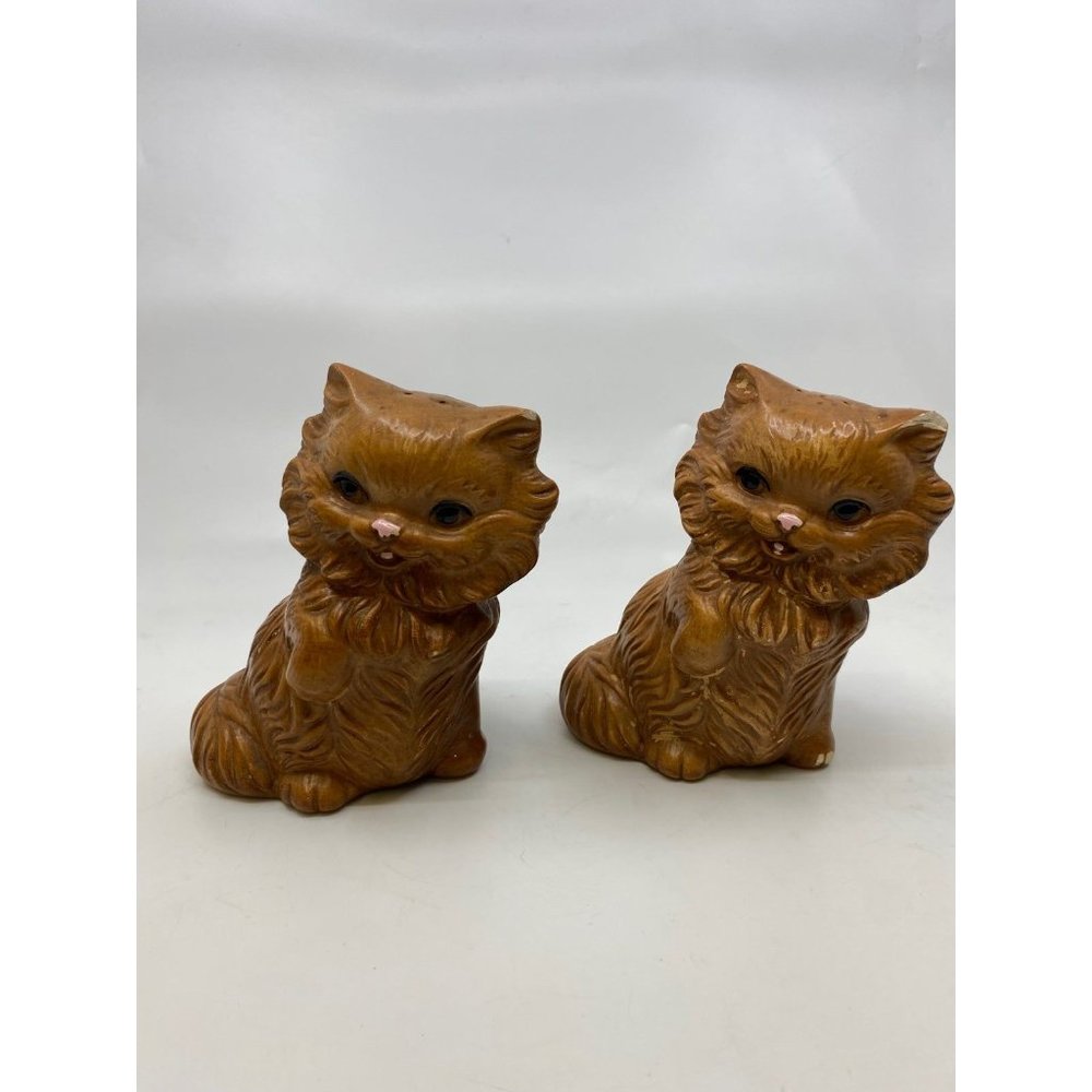 Vintage Antique Twin Winton Cat Kitten Salt and Pepper Set Brown Ceramic
